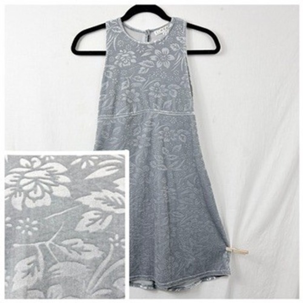 Y2K‎ Rampage Empire Waist Mini Skater Dress Sz Med Silver Floral Burnout Velvet